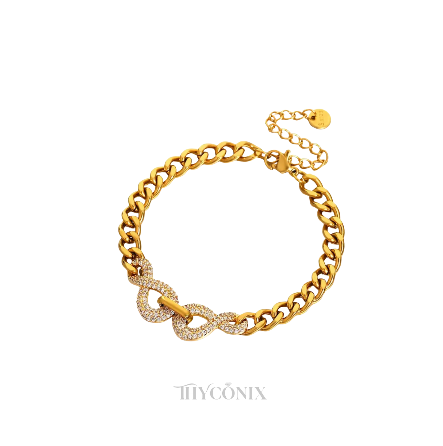 Gold Infinity Rhinestone Cuban Link Bracelet