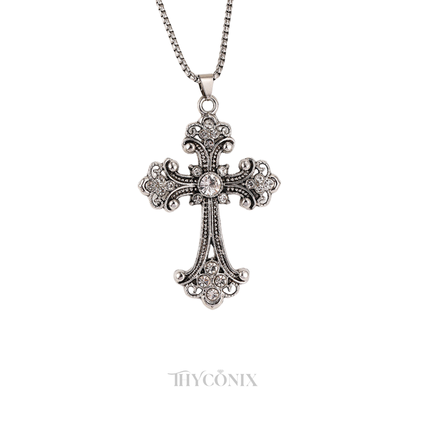 White Gemstone Silver Cross Necklace