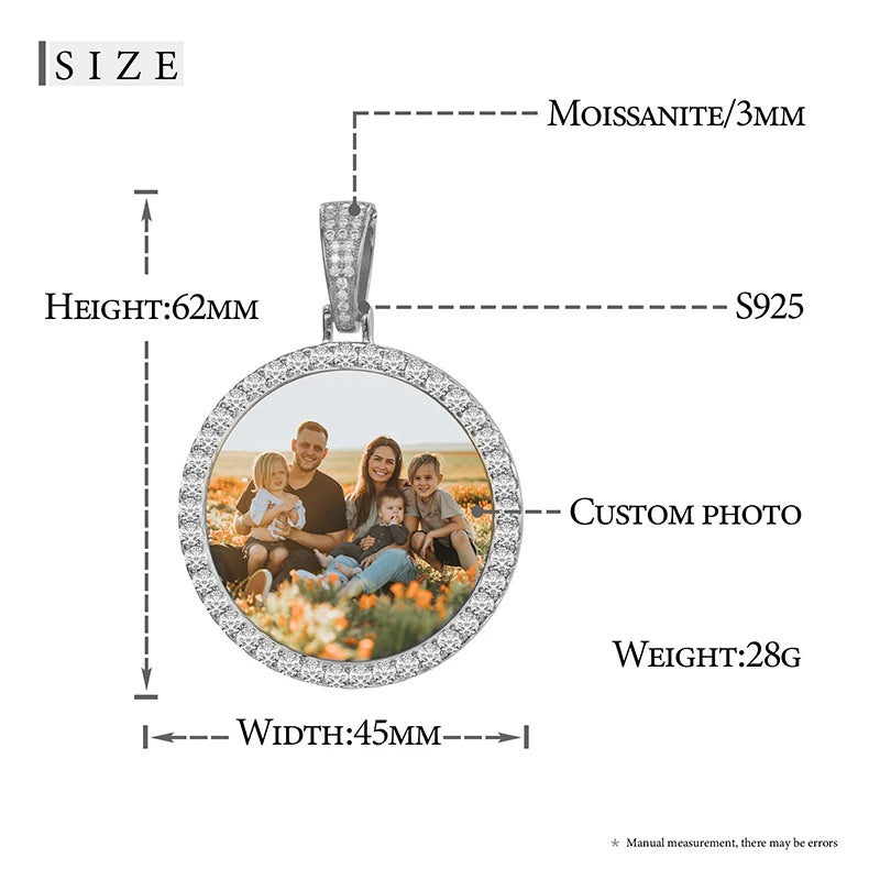 Moissanite Memory Medallions Custom Photo Pendant 925 Sterling Silver Necklace
