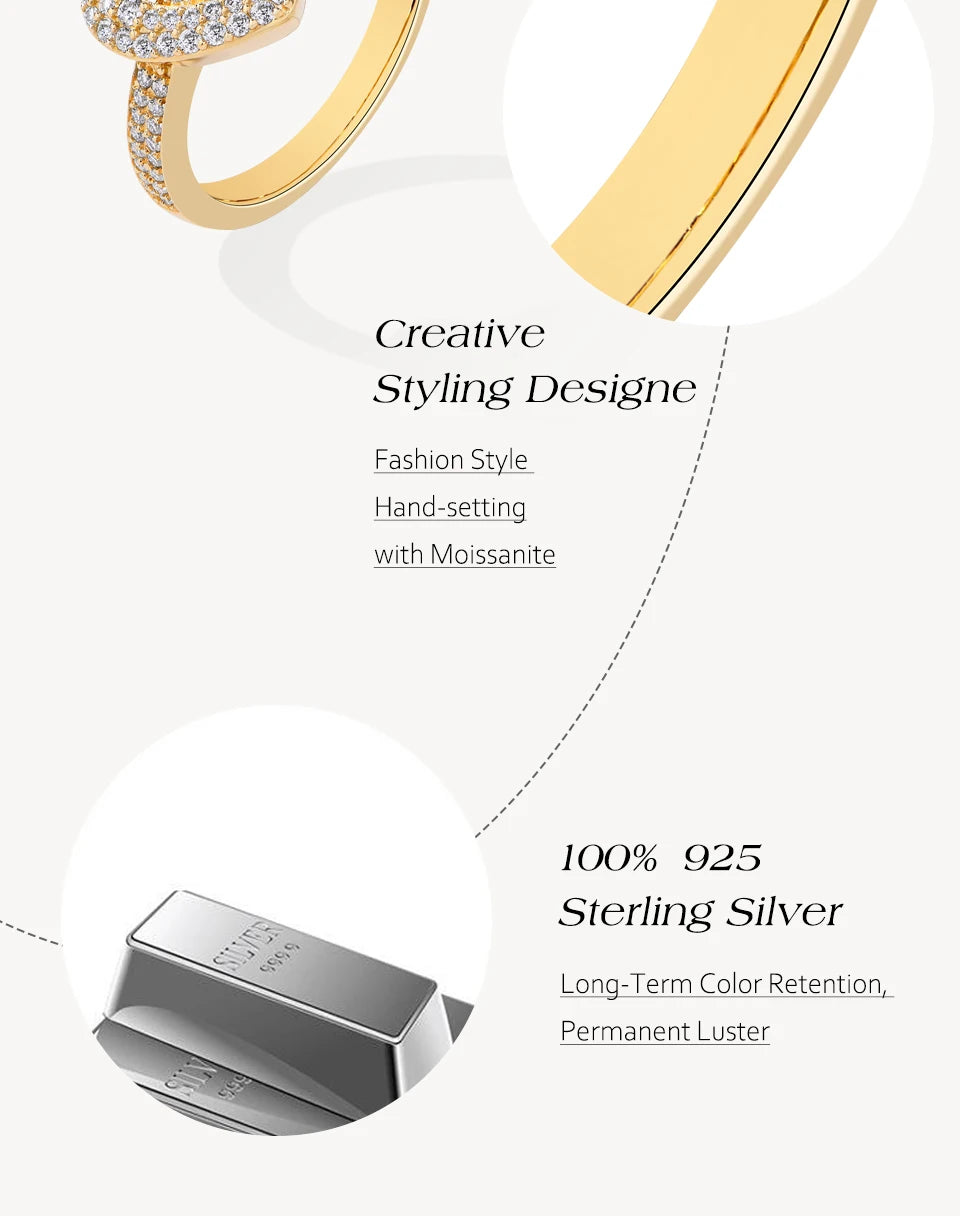 DVVS1 18K Gold Plated Heart Shape Moissanite Ring 925 Sterling Silver