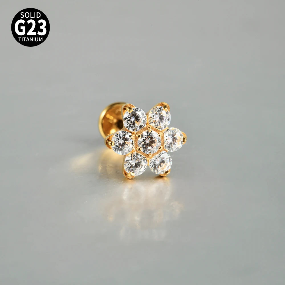 Titanium Zircon Flower Stud Piercing