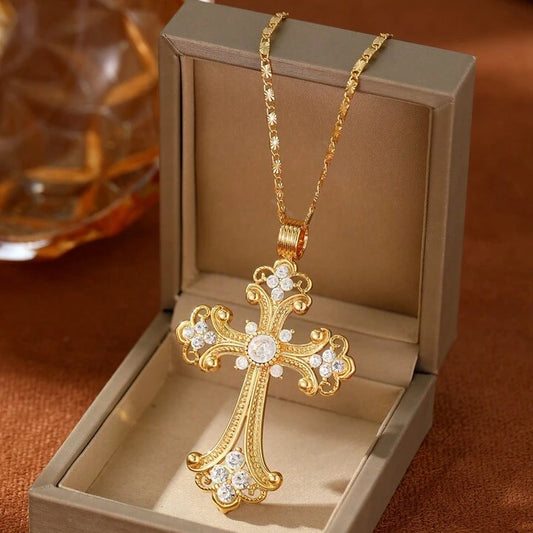 Gold allure cross necklace