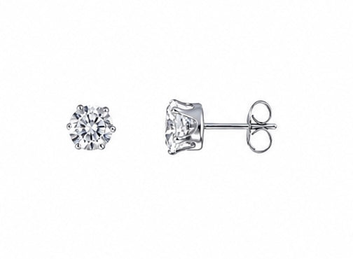 Stainless Steel Cubic Zirconia Round Stud Earrings