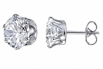 Stainless Steel Cubic Zirconia Round Stud Earrings