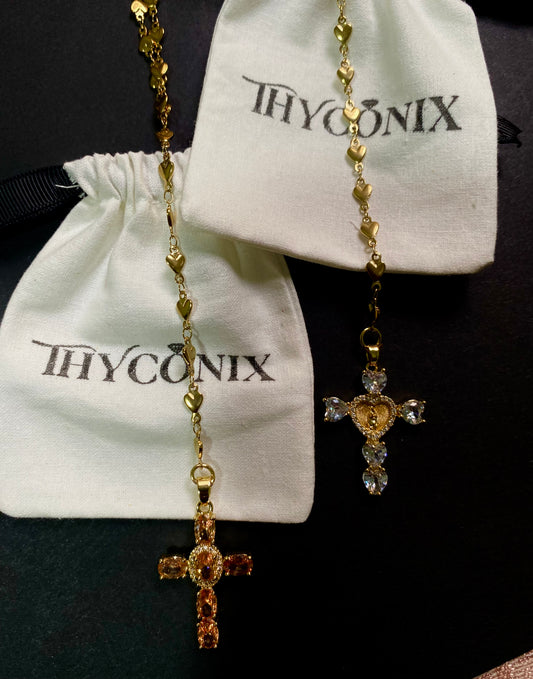 Y heart Chain Crystal Gemstone Gold Cross