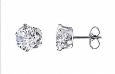 Stainless Steel Cubic Zirconia Round Stud Earrings