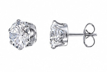 Stainless Steel Cubic Zirconia Round Stud Earrings