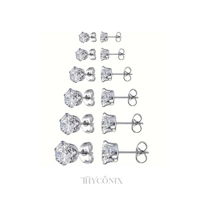 Stainless Steel Cubic Zirconia Round Stud Earrings