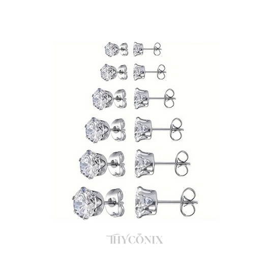 Stainless Steel Cubic Zirconia Round Stud Earrings