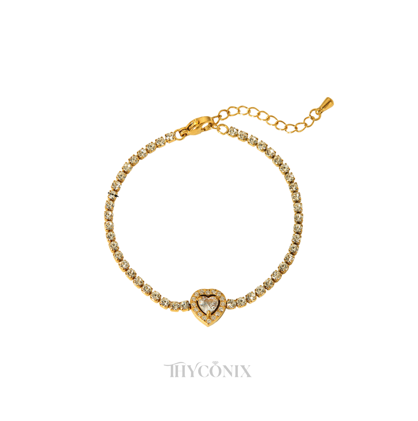 Gold Tennis Chain Bracelet with Heart