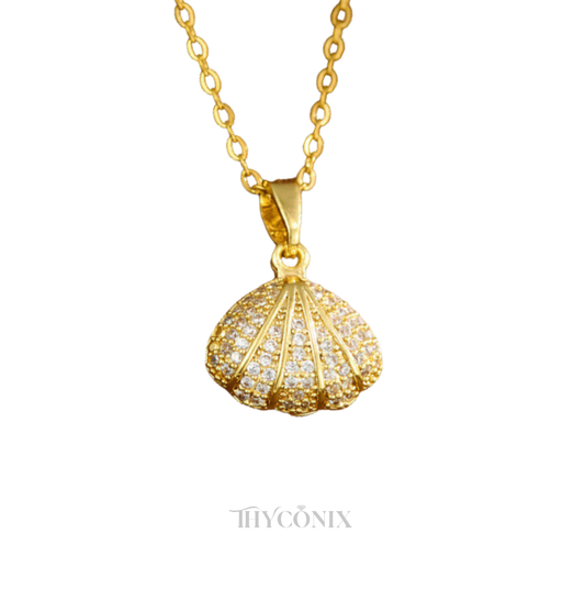 Gold Rhinestone Shell Case Necklace