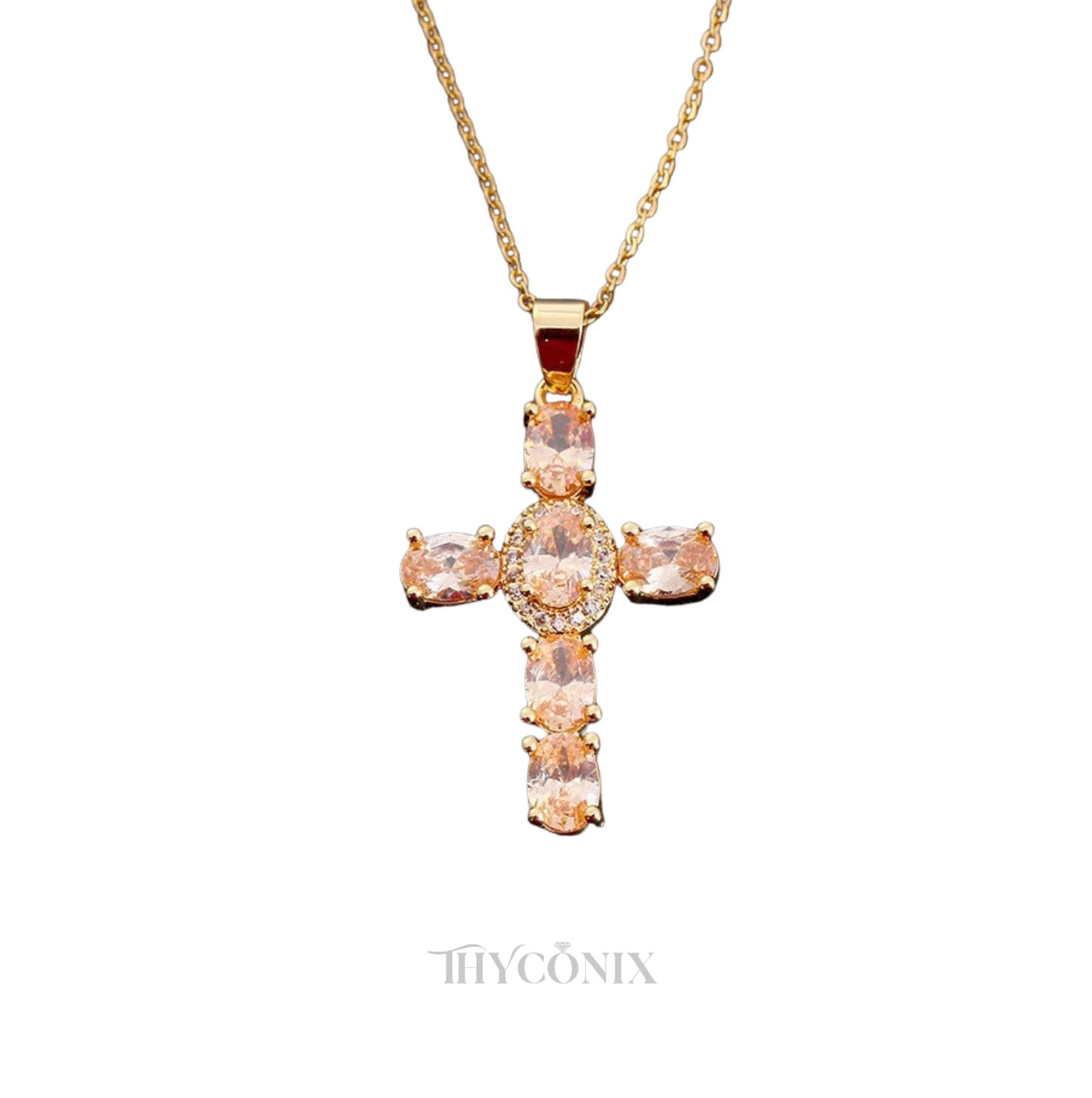 Y heart Chain Crystal Gemstone Gold Cross