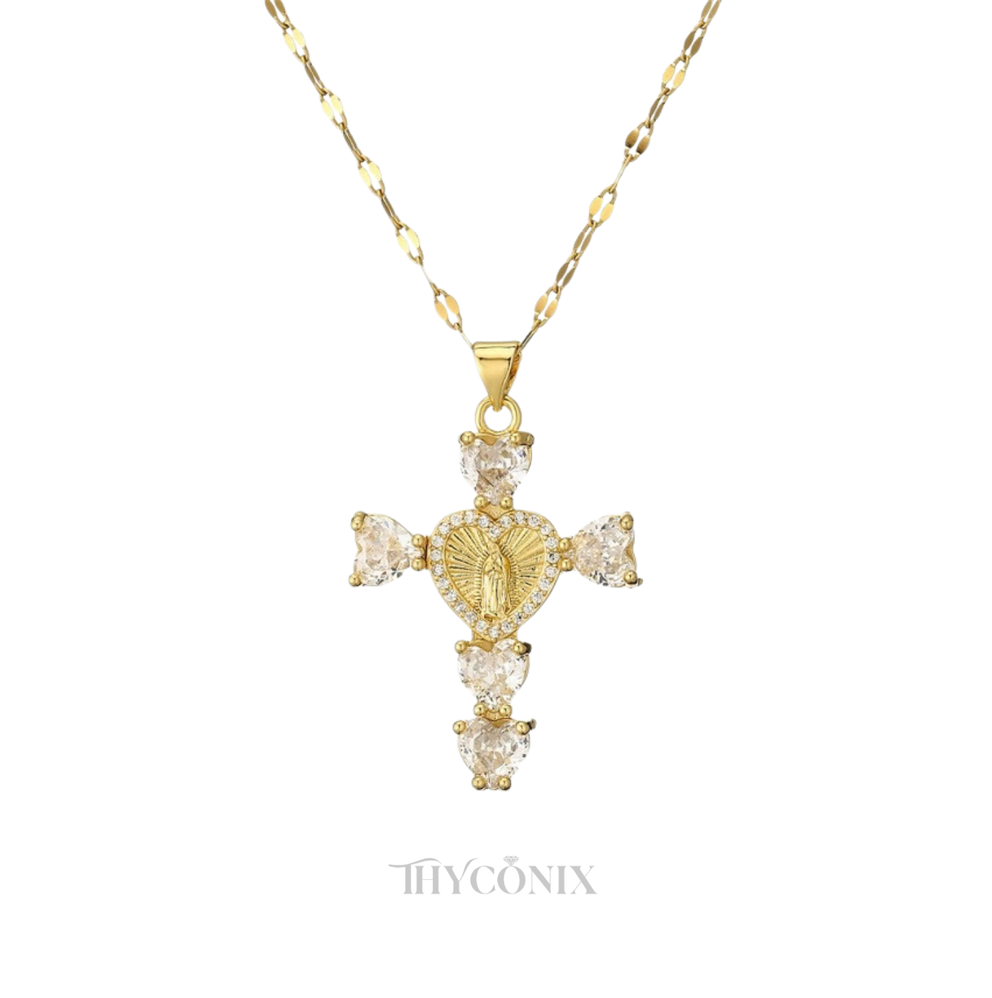 Y heart Chain Crystal Gemstone Gold Cross