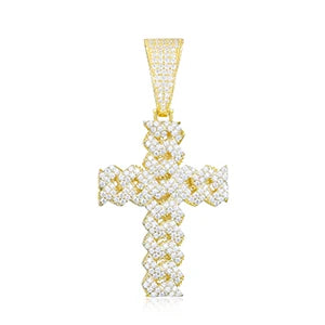 Cuban Chain Cross Pendant D VVS Moissanite 925 Sterling Silver Necklace