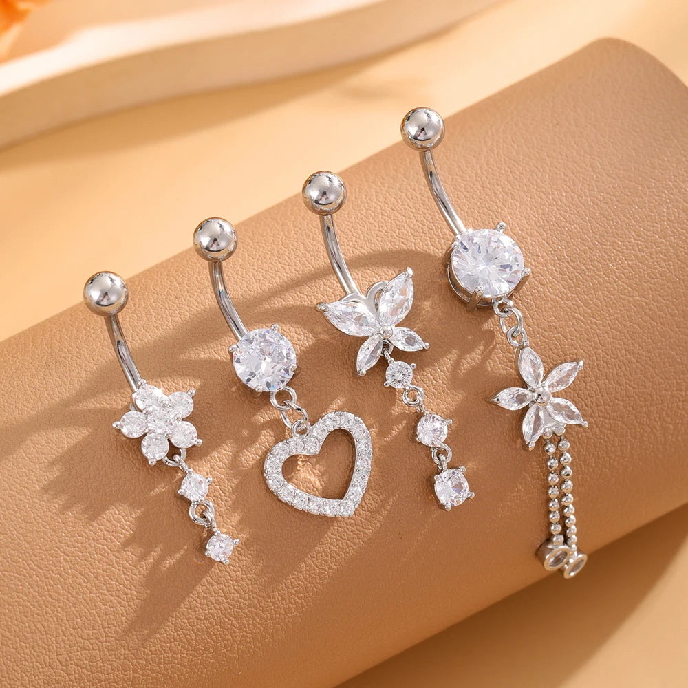 Mixed-Style Sets Heart Flower Belly Button Rings