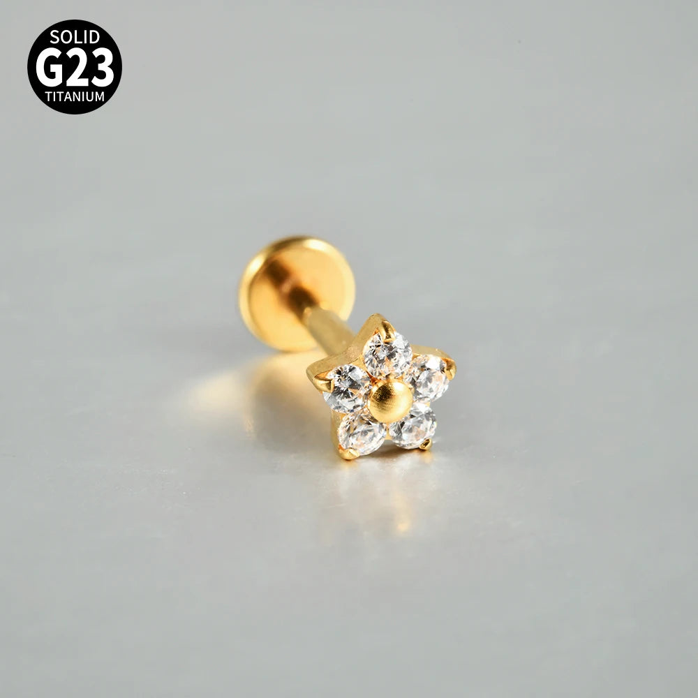 Titanium Zircon Flower Stud Piercing