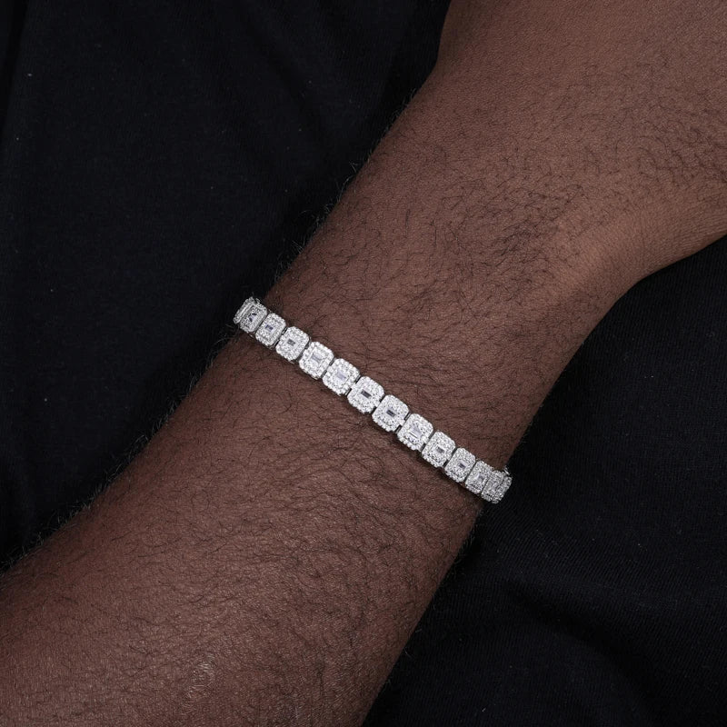 Square Moissanite Halo Tennis Bracelet 925 Silver Chain Bracelet