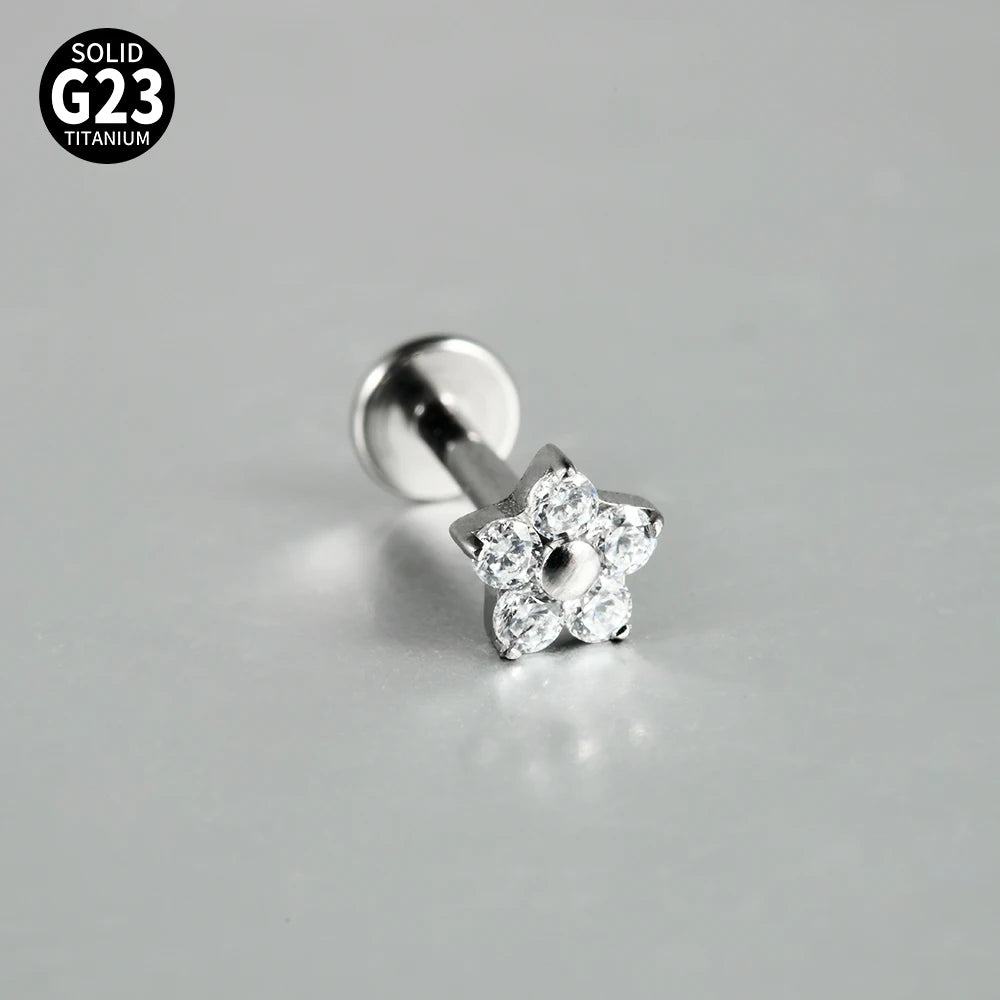 Titanium Zircon Flower Stud Piercing