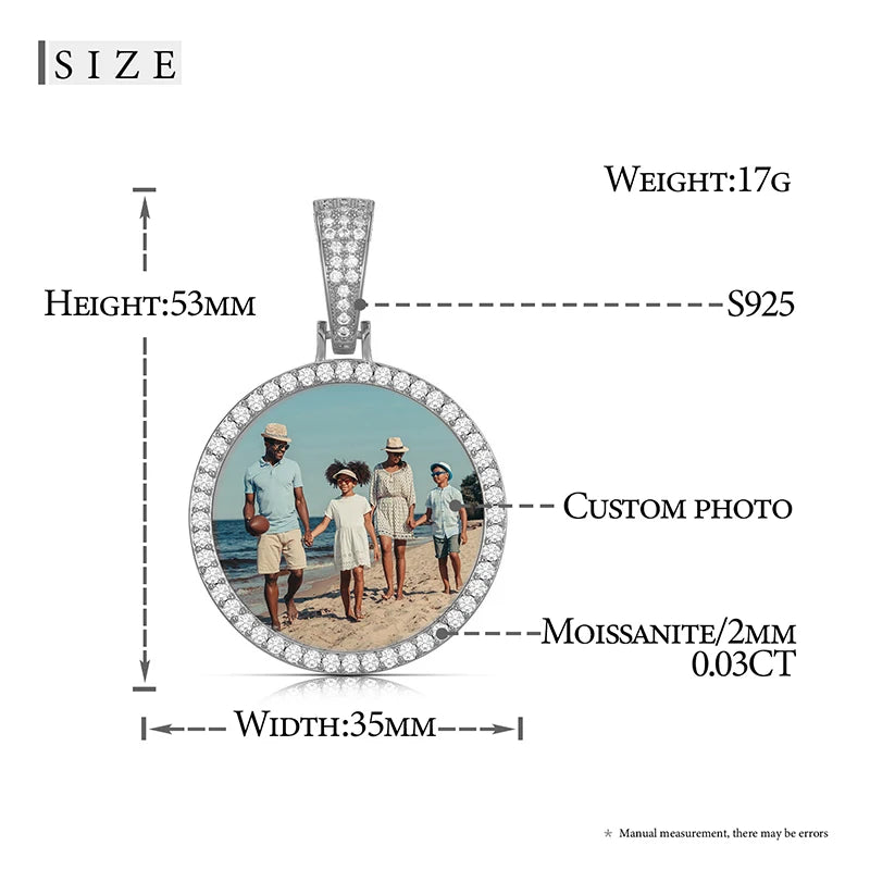 Moissanite Memory Medallions Custom Photo Pendant 925 Sterling Silver Necklace
