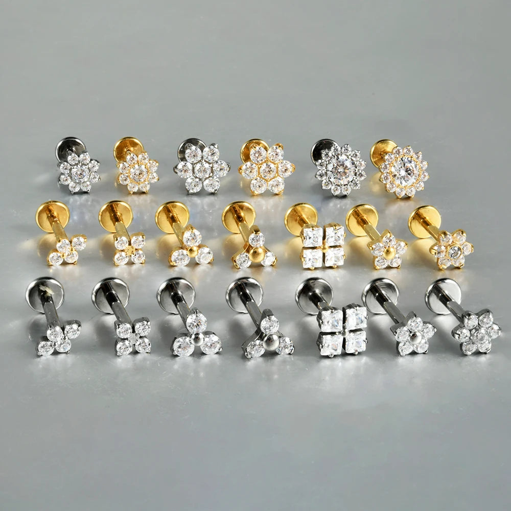 Titanium Zircon Flower Stud Piercing