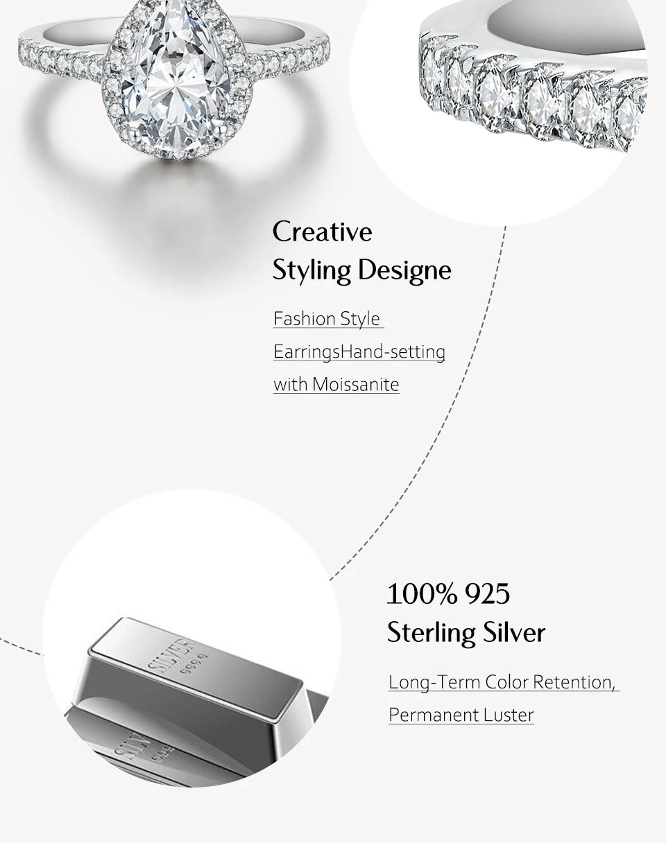 2.0CT D Color VVS1 Moissanite Ring 925 Sterling Silver