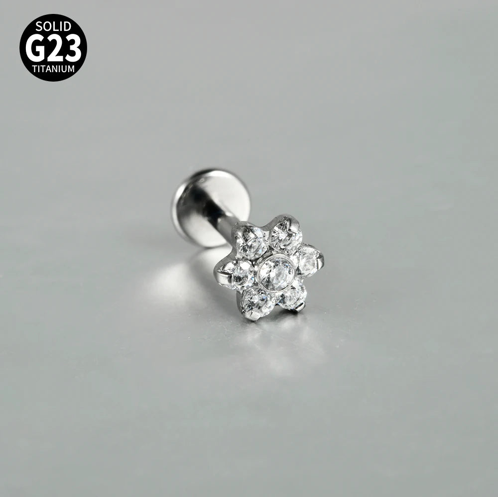 Titanium Zircon Flower Stud Piercing