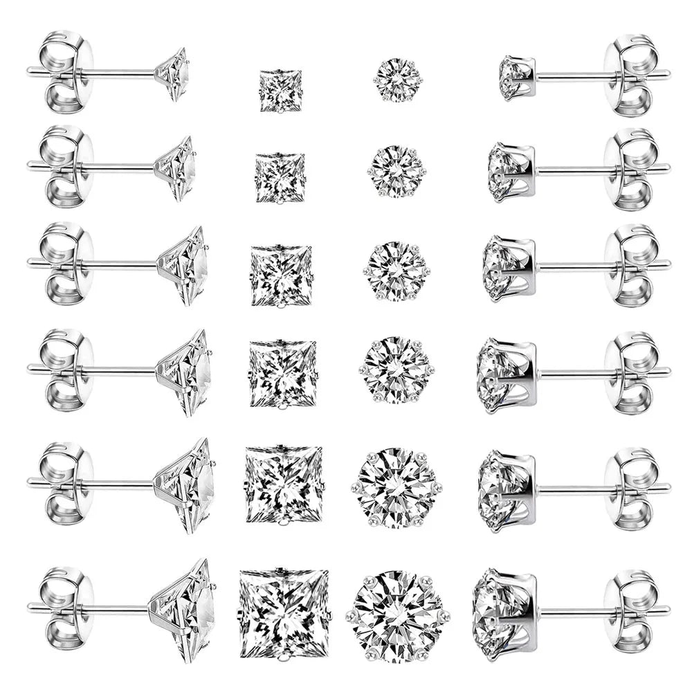 3-8mm Hypoallergenic Stainless Steel Stud Earrings