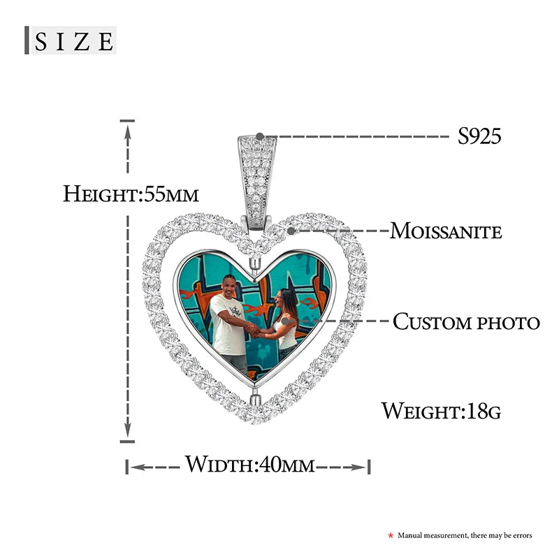 Moissanite Memory Medallions Custom Photo Pendant 925 Sterling Silver Necklace