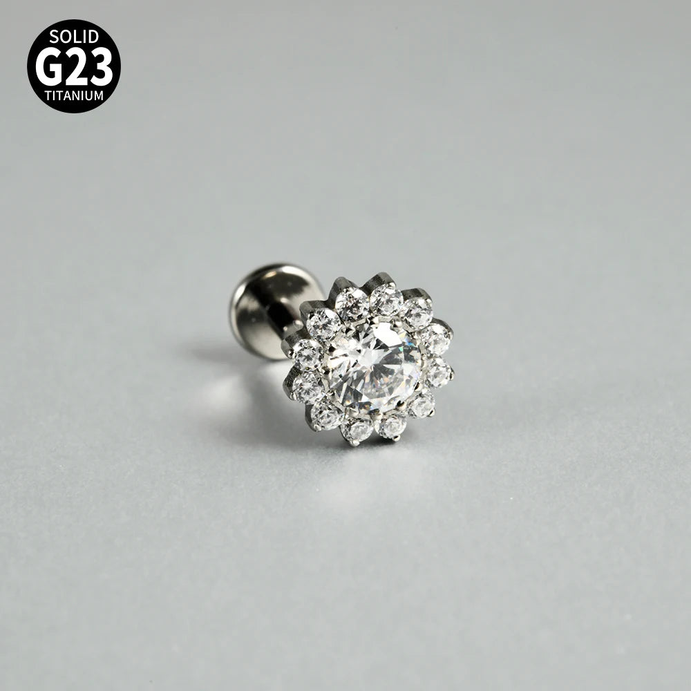 Titanium Zircon Flower Stud Piercing