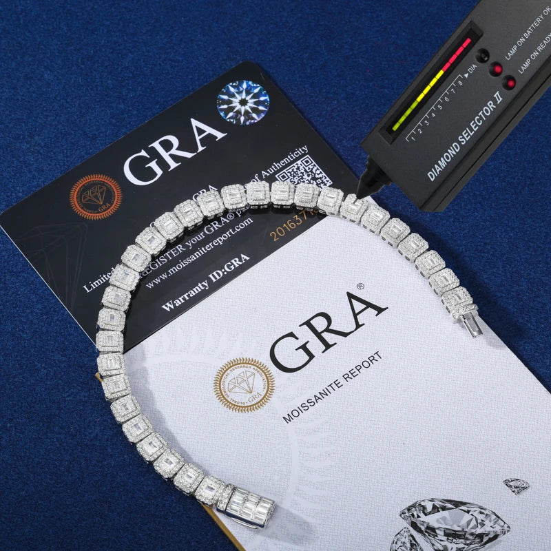 Square Moissanite Halo Tennis Bracelet 925 Silver Chain Bracelet