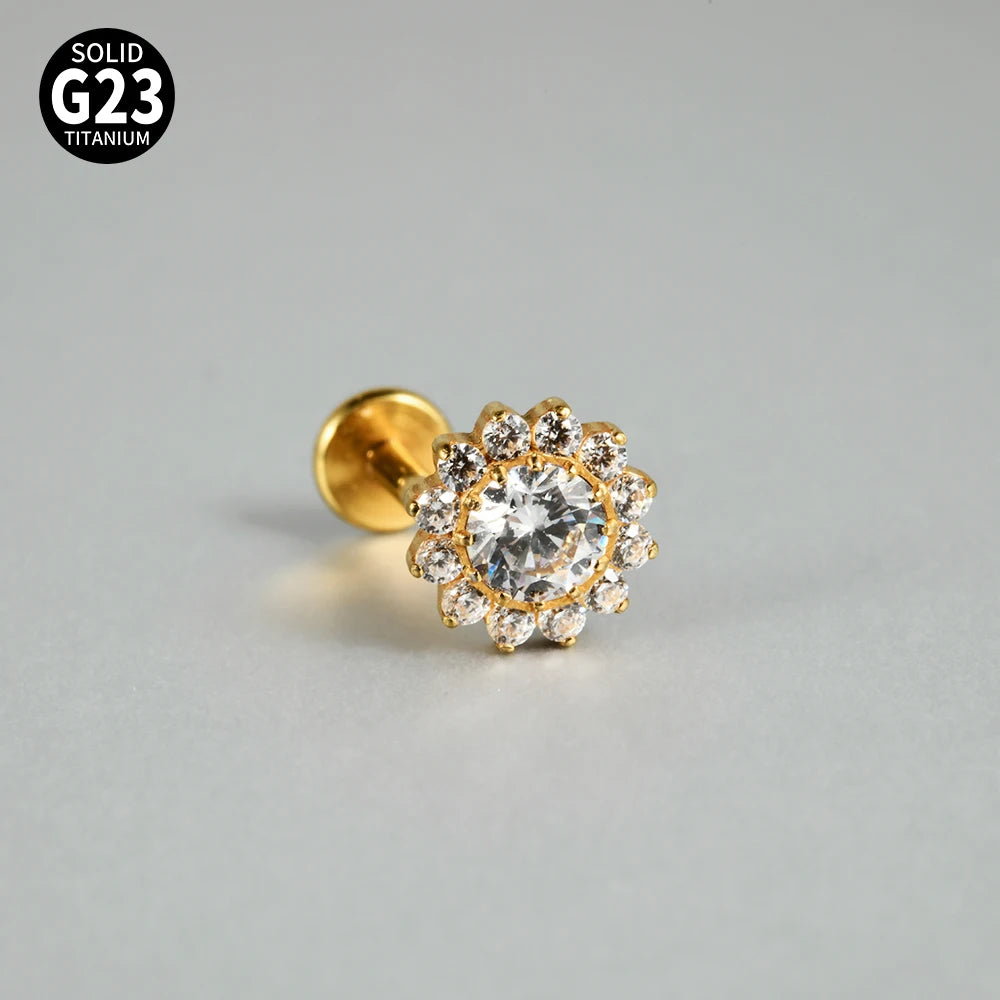 Titanium Zircon Flower Stud Piercing