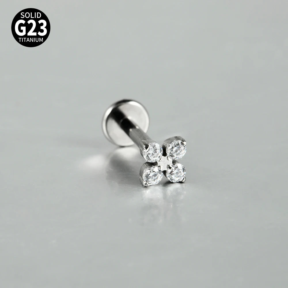 Titanium Zircon Flower Stud Piercing