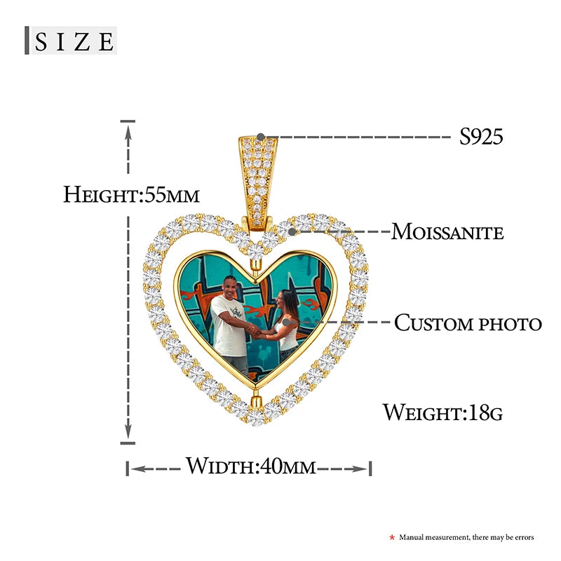 Moissanite Memory Medallions Custom Photo Pendant 925 Sterling Silver Necklace