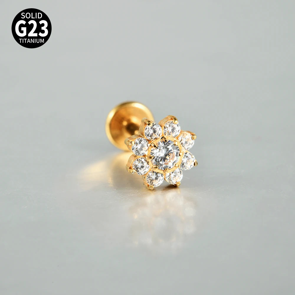 Titanium Zircon Flower Stud Piercing