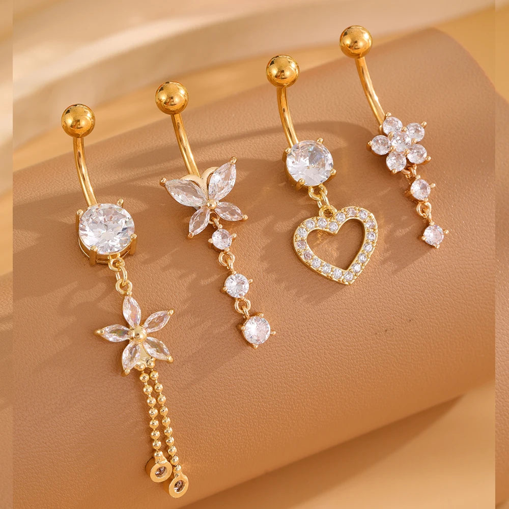 Mixed-Style Sets Heart Flower Belly Button Rings