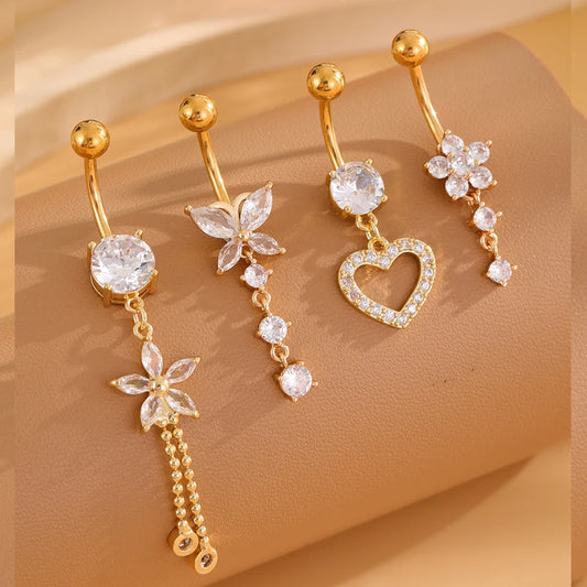 Mixed-Style Sets Heart Flower Belly Button Rings