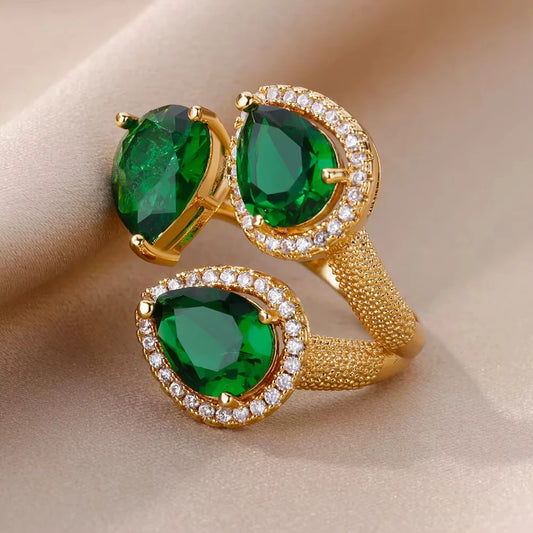 Stainless Steel Green Gold Rings