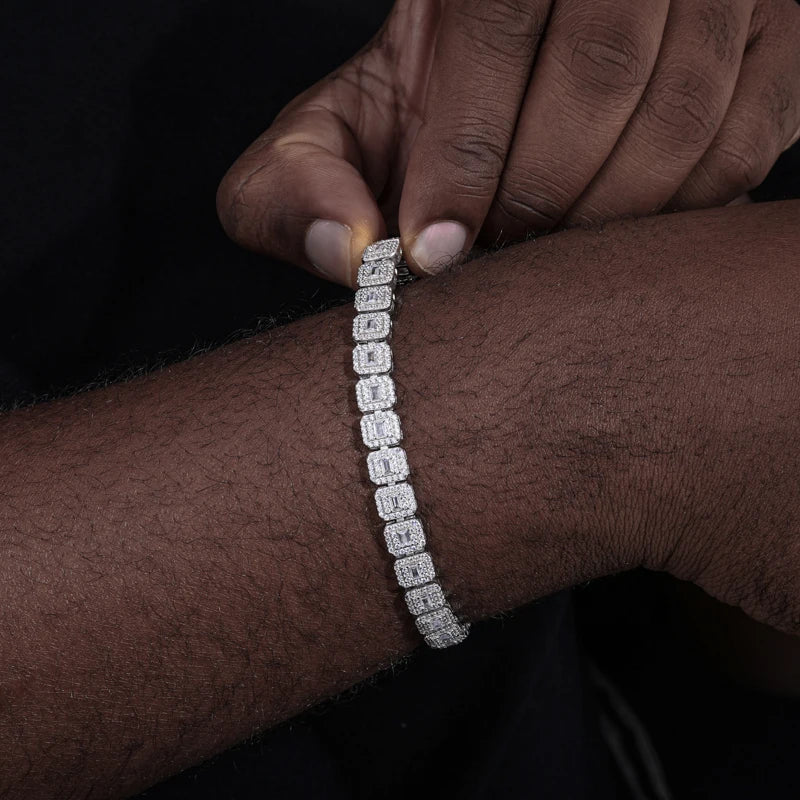 Square Moissanite Halo Tennis Bracelet 925 Silver Chain Bracelet