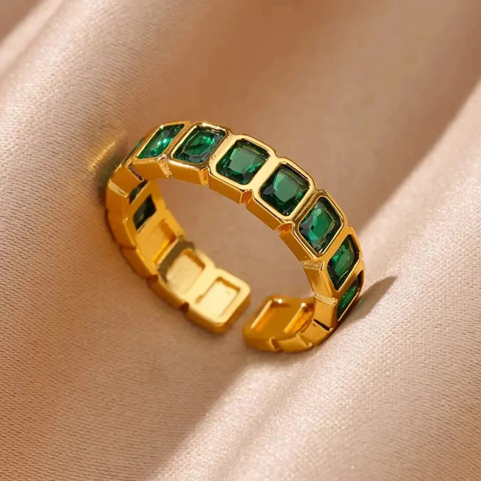 Stainless Steel Green Gold Rings
