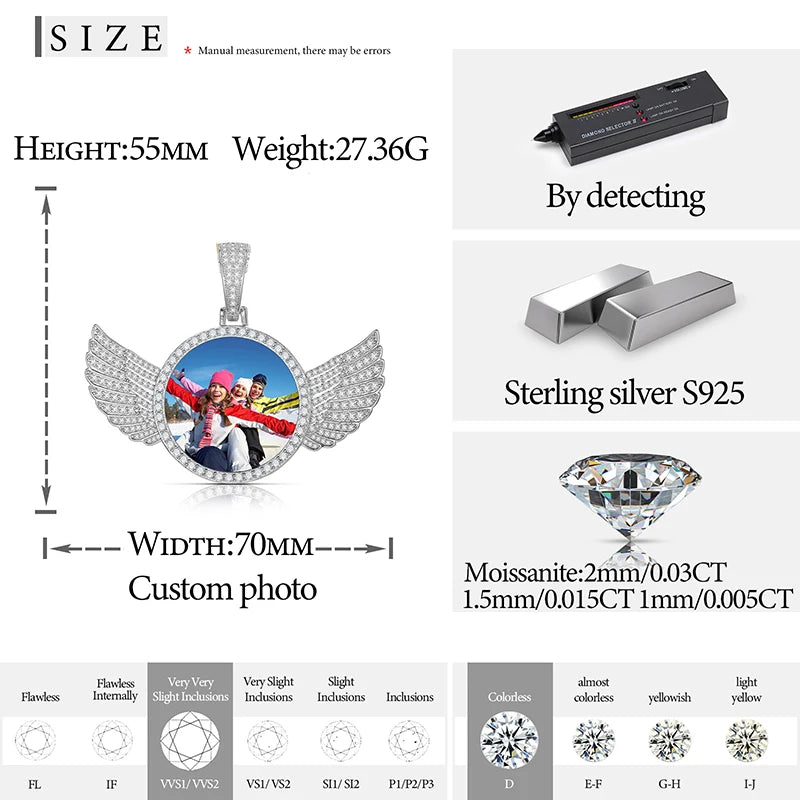Moissanite Memory Medallions Custom Photo Pendant 925 Sterling Silver Necklace