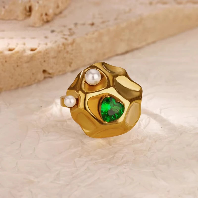 Stainless Steel Green Gold Rings