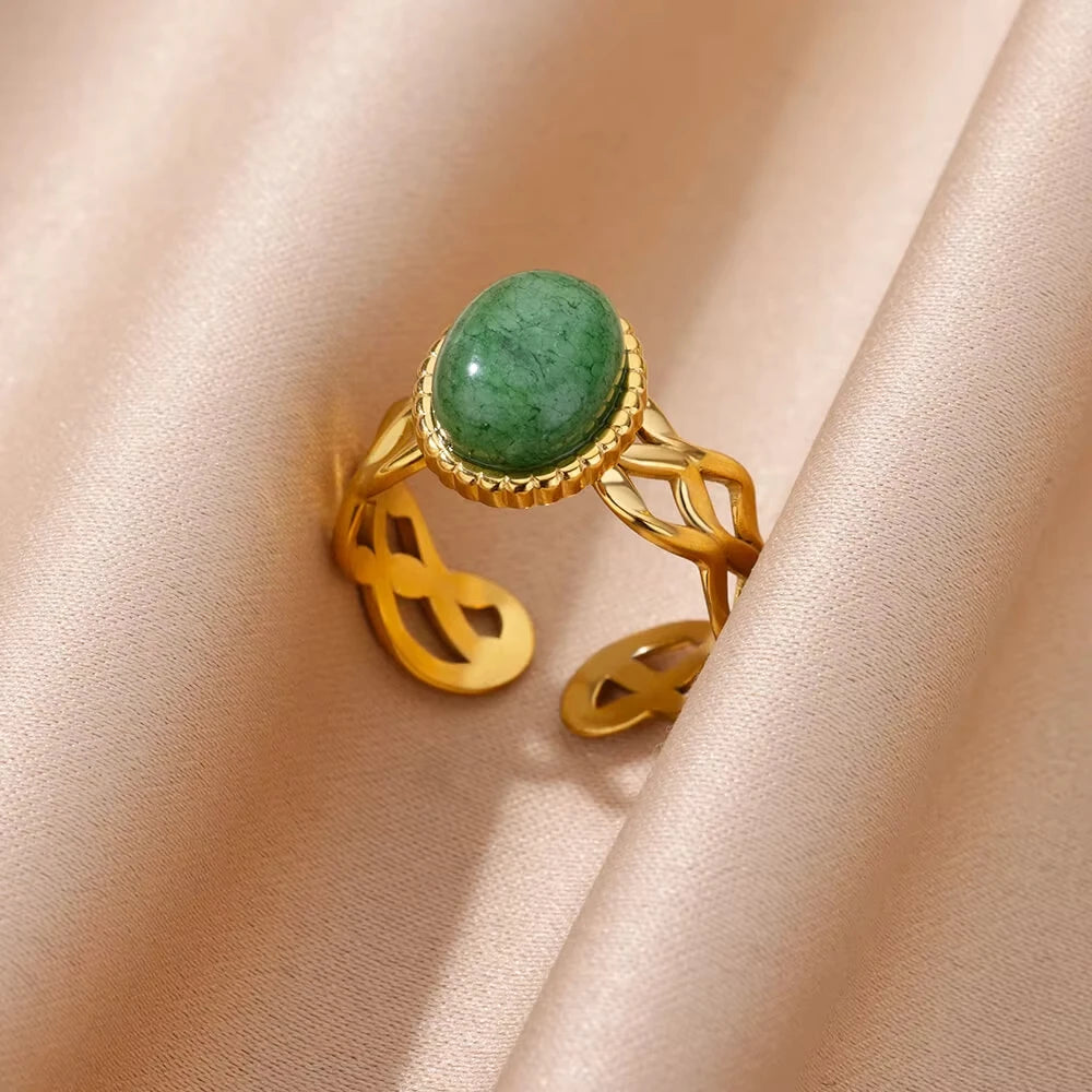 Stainless Steel Green Gold Rings