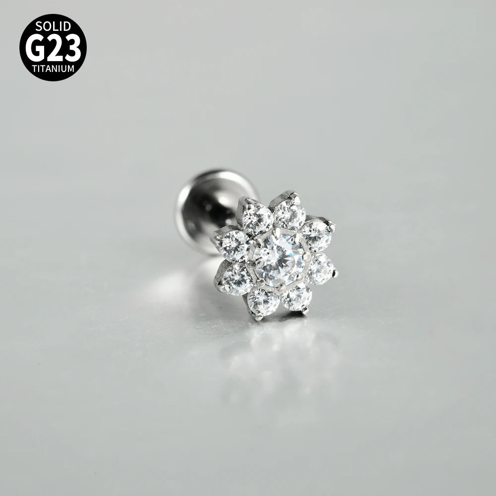 Titanium Zircon Flower Stud Piercing