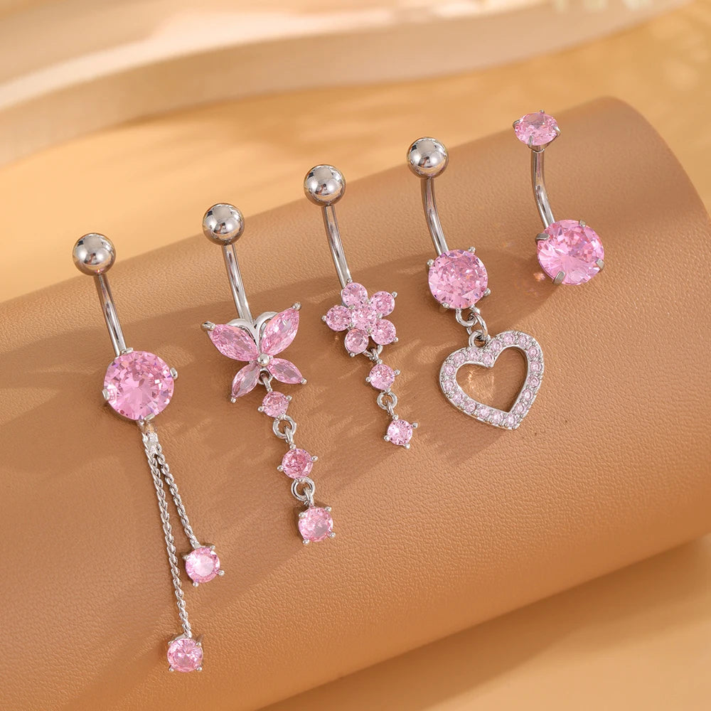 Mixed-Style Sets Heart Flower Belly Button Rings