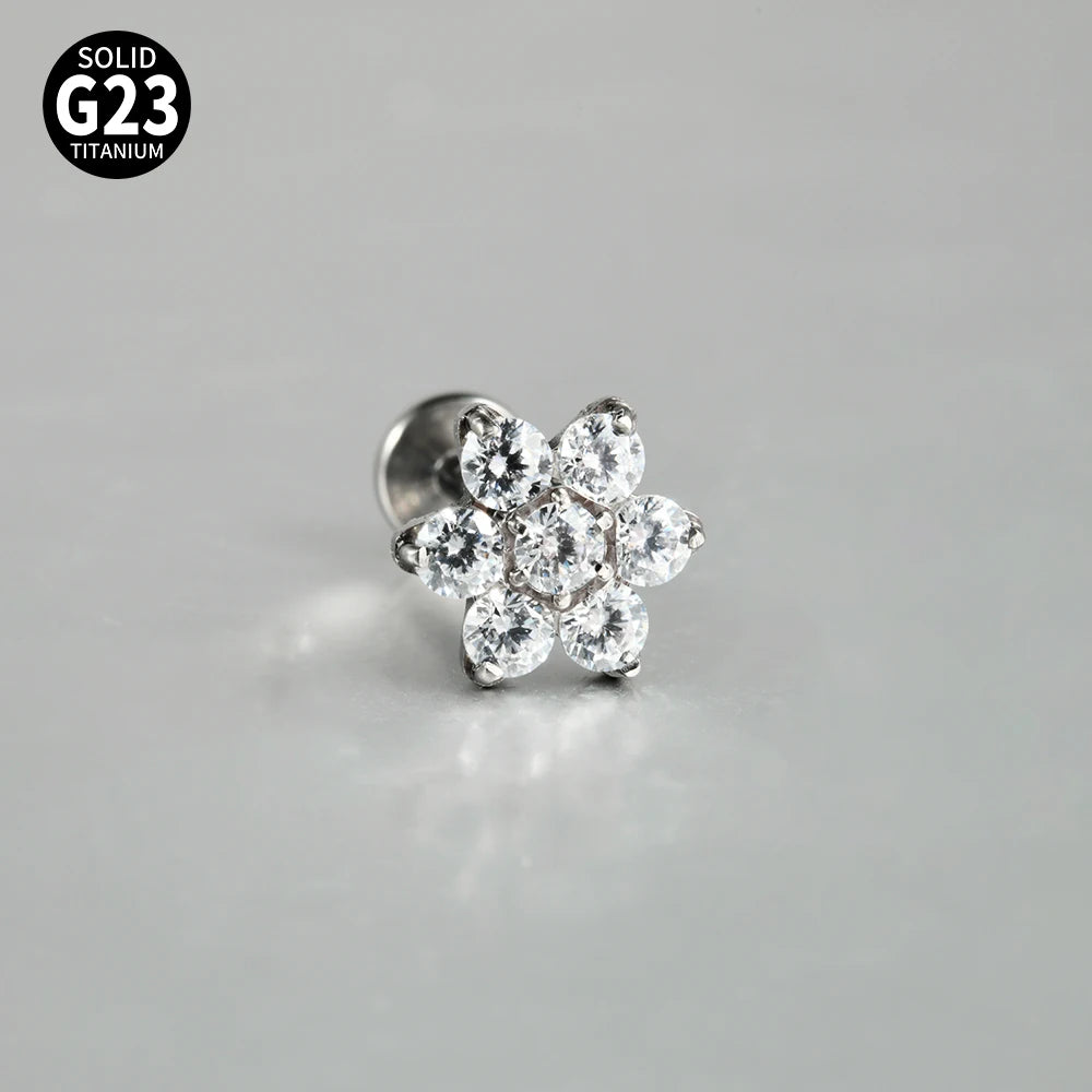 Titanium Zircon Flower Stud Piercing